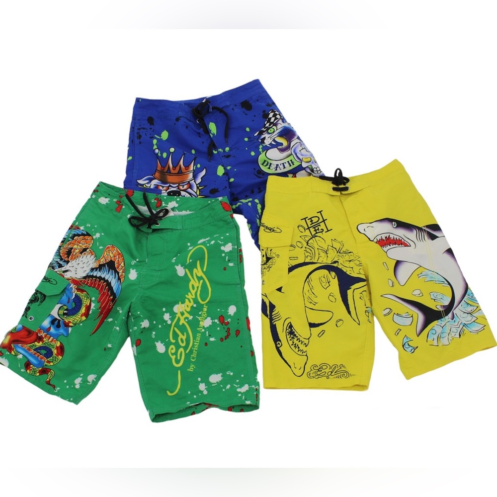 ED HARDY Boys Swim Trunks SwimmShorts Bathing Suit Size 3 Size 6/7